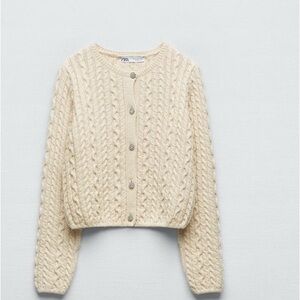 Zara Ivory Cable Knit Cardigan